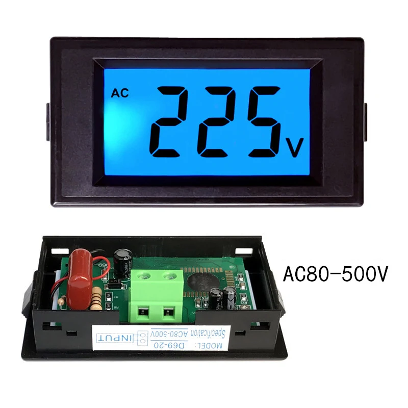 AC 80-500V LCD Digital Voltmeter Voltmeter Voltmeter Tool 2-Wire Backlit Display Voltage Measuring Instrument