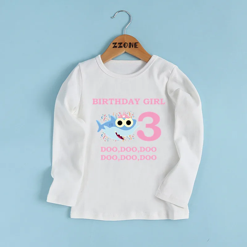 

Birthday Girl T-shirt Shark Cartoon Number 1-9 Print Kids Funny T shirt Gift Boy Clothes Children Long Sleeve T-shirts,LKP2441