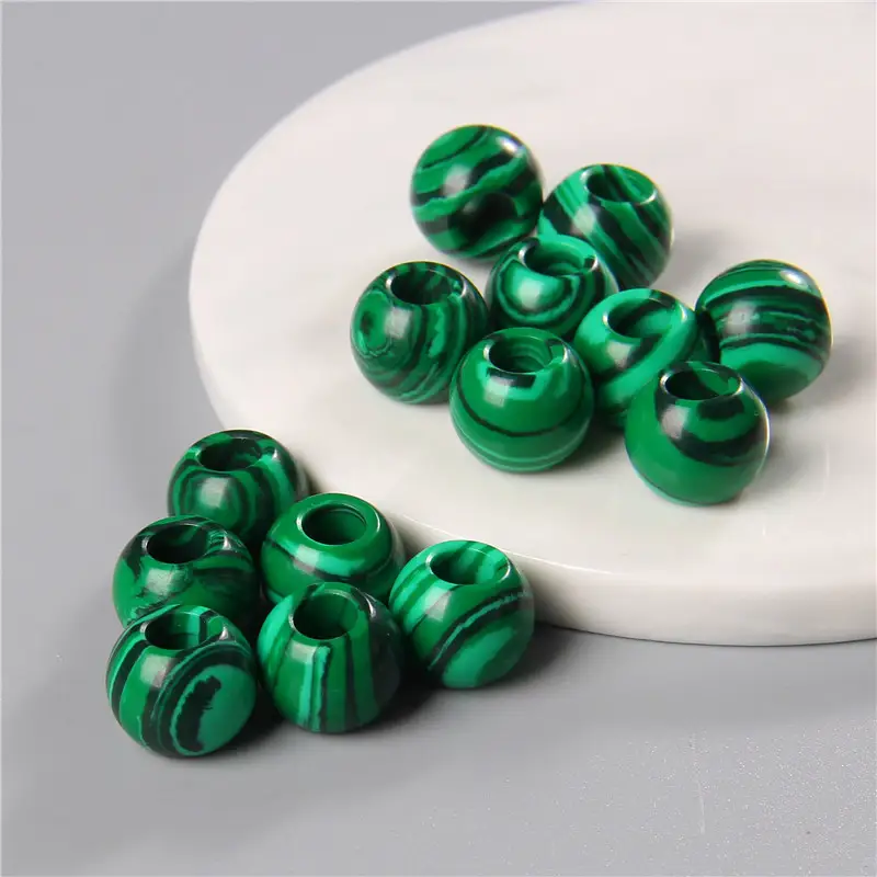 10pcs/Lot 8x14mm 5mm Big Hole Natural Round Jades Jaspe Stone Crystal Spacer Beads Charm Pendant For Jewelry Making Accessories - Image 30