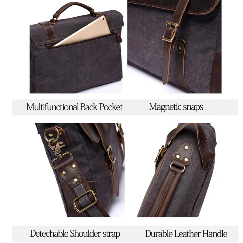 Imagem -03 - Vaschy-maleta de Couro Genuíno para Homens Canvas Vintage Messenger Bolsa Bolsa de Ombro Empresarial Fits 14 Laptop Handbag