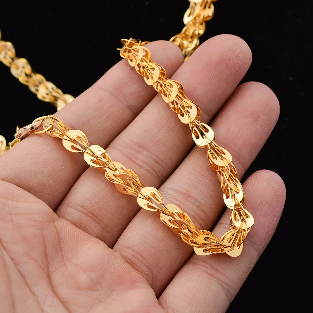 Dubai Gold Color Necklace for women Girls 120cm Women Girl Wife Bride Wedding Necklace