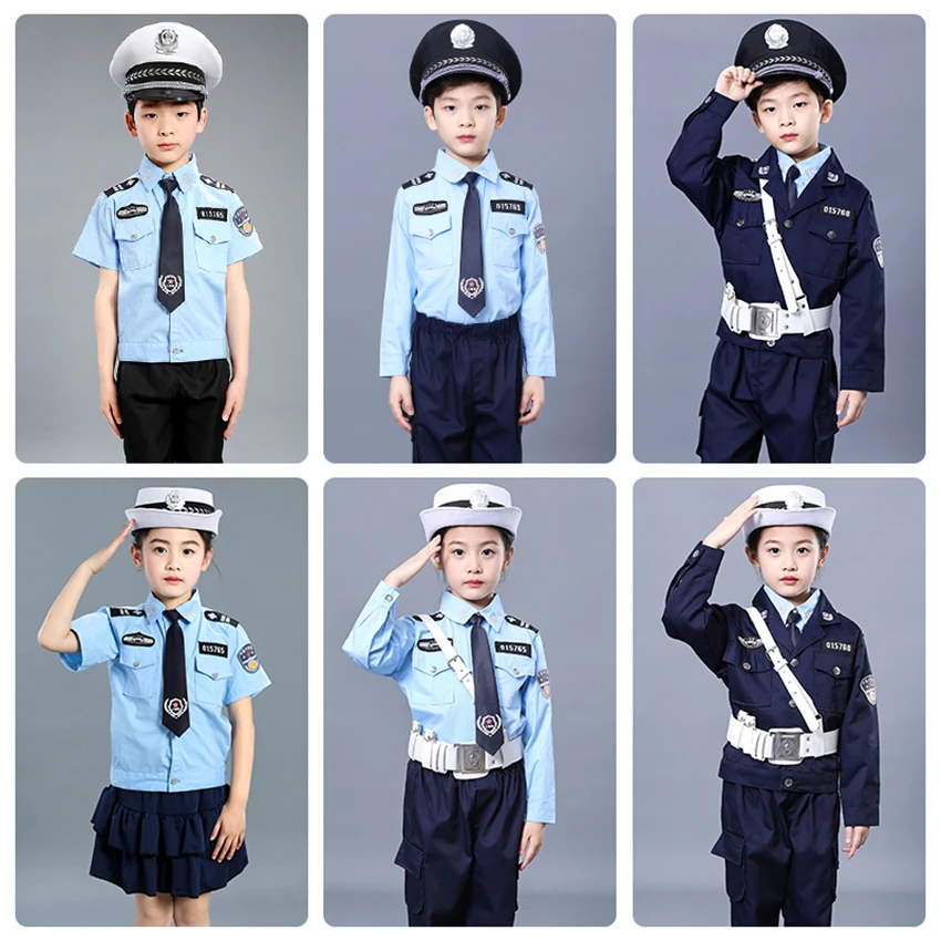 Children Traffic Policemen Uniform Party Carnival Cosplay Costumes Boys Girls Disguise Police Suit Halloween Special Force