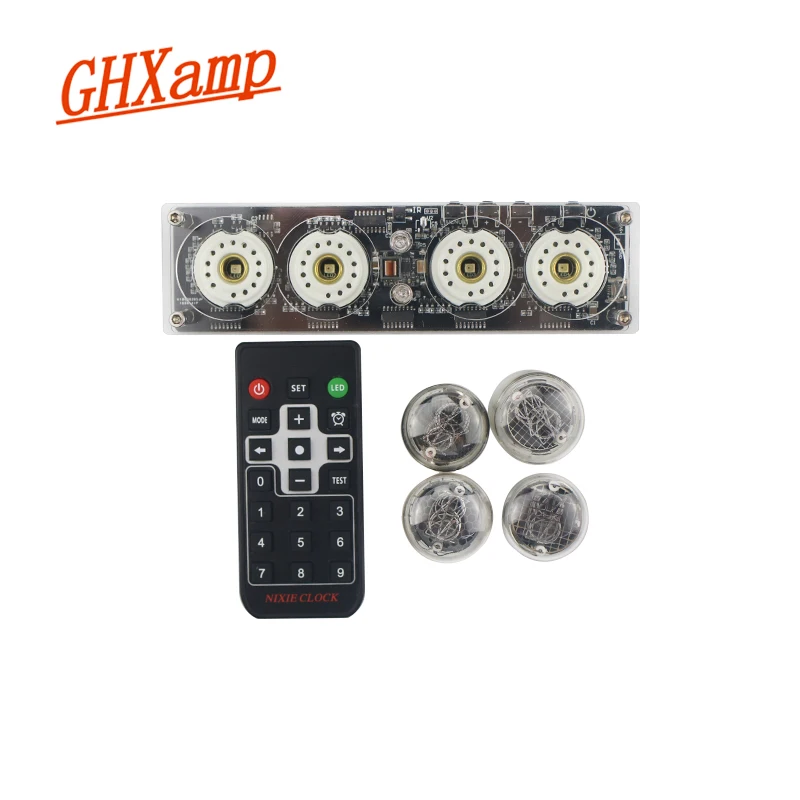 GHXAMP 4-bits Glow Tube Nixie Clock QS30-1 SZ3-1 Tube Advanced Version Remote Control LED Backlight Audio Accessories DC5V