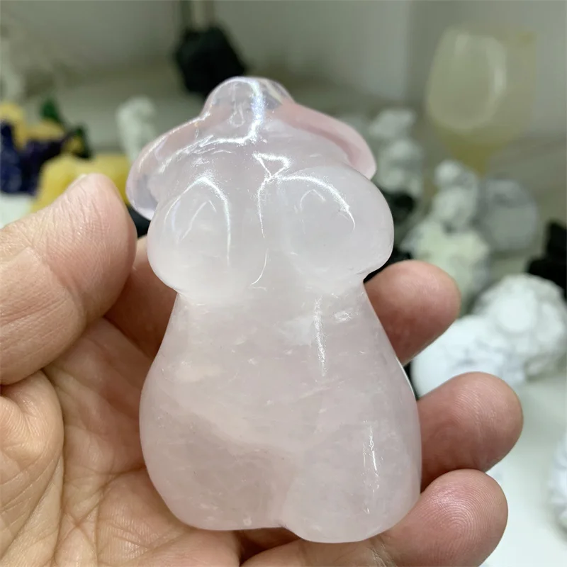 Natural Rose Quartz Goddess Statue Crystal Carved Woman Torso Energy Pink Gem Body Sculpture Decorate Gift