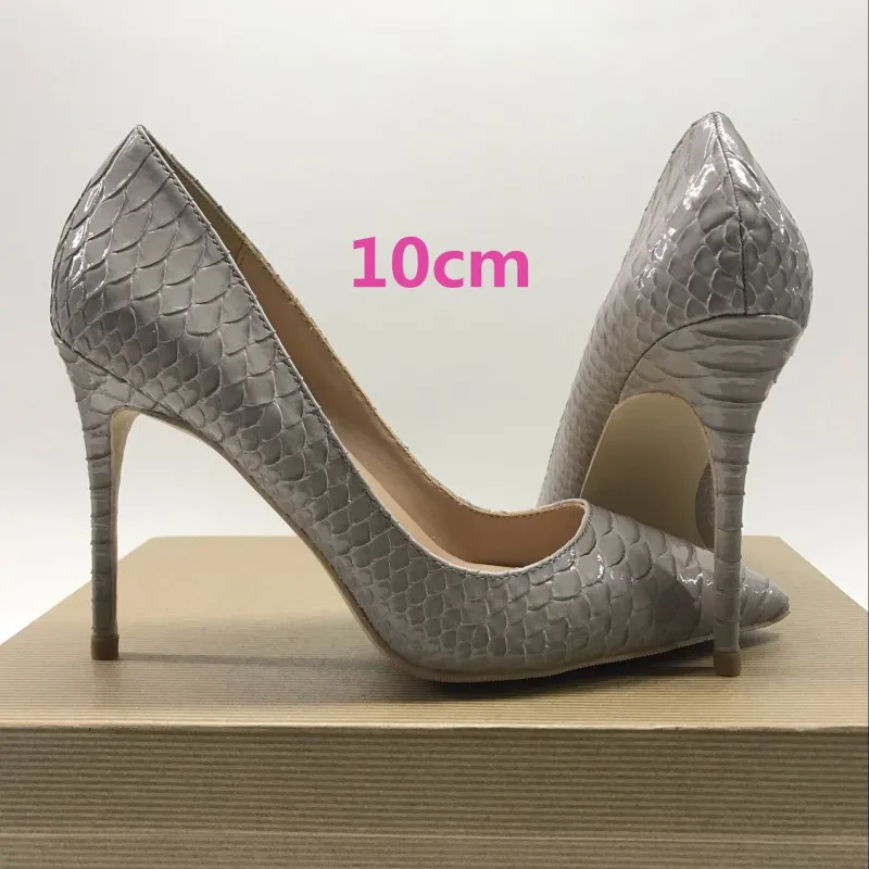 Snake printing gray stilettos high heels 12cm 10cm 8cm pointed toe women pumps extreme party wedding shoes QP063 ROVICIYA