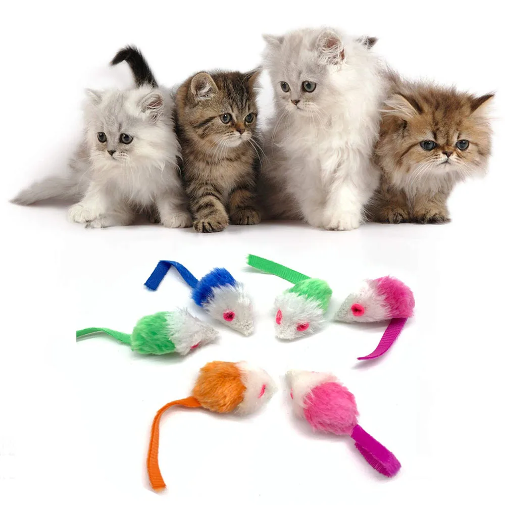 5 Pcs Cat Toys Mice Cat  Faux Furry Mouse Toys Interactive Play for Cat Puppy Kitty Kitten 5 Colors Mixed Value Pack