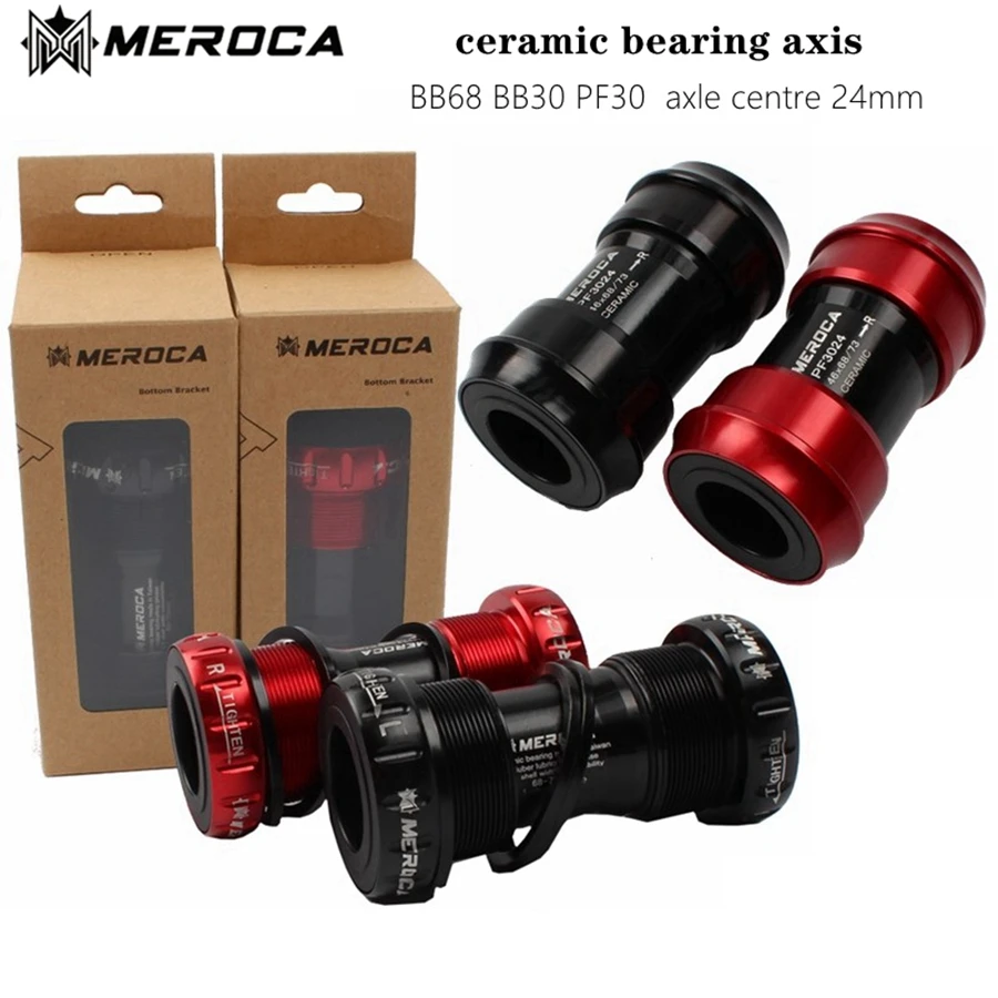 MEROCA ceramic bearing axis 68 73mm BB30 PF30 bicycle bottom bracket 7075AL CNC screw push-in type bike axis for shimano 24mm