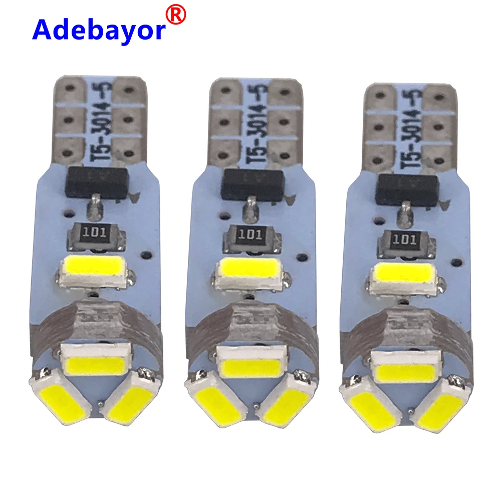 2pcs T5 Canbus Free Error Wedge Car LED Bulb 3014 5 SMD Lamp Interior Dashboard Gauge Light Red Green Yellow Ice blue Pink