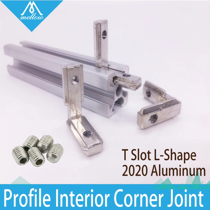 20pcs T Slot L-Shape 2020 Aluminum Profile Interior Corner Connector Joint Bracket for 2020 Alu-profile 3D printer (with screws)