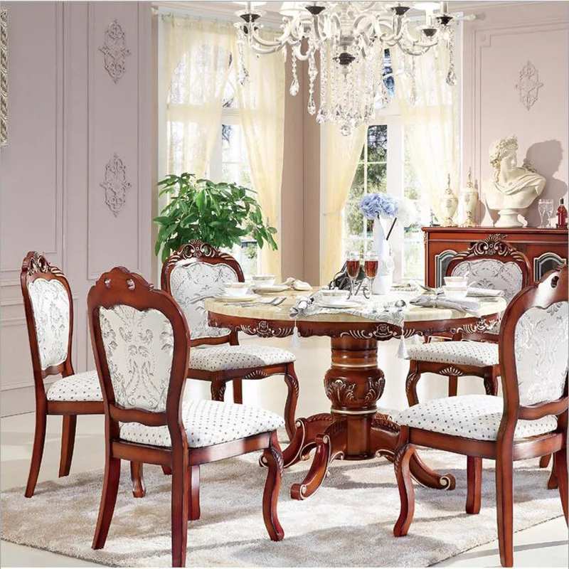 Style Italian Dining Table round Solid Wood Italy Style Luxury Dining Table set with6 chairs p10243