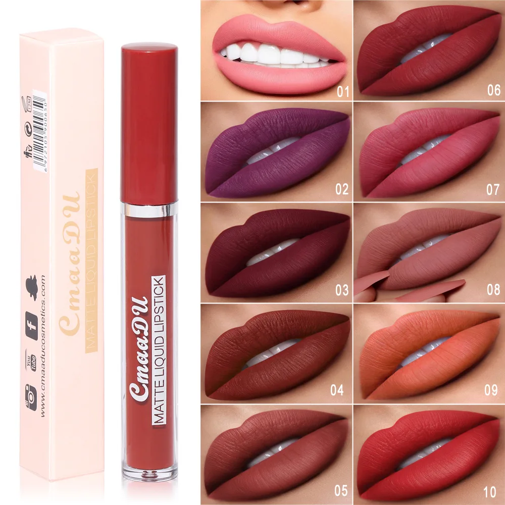 

Cmaadu matte lip gloss 10 colors sexy red purple pumpkin cream long lasting waterproof liquid lipstick pencil HF201