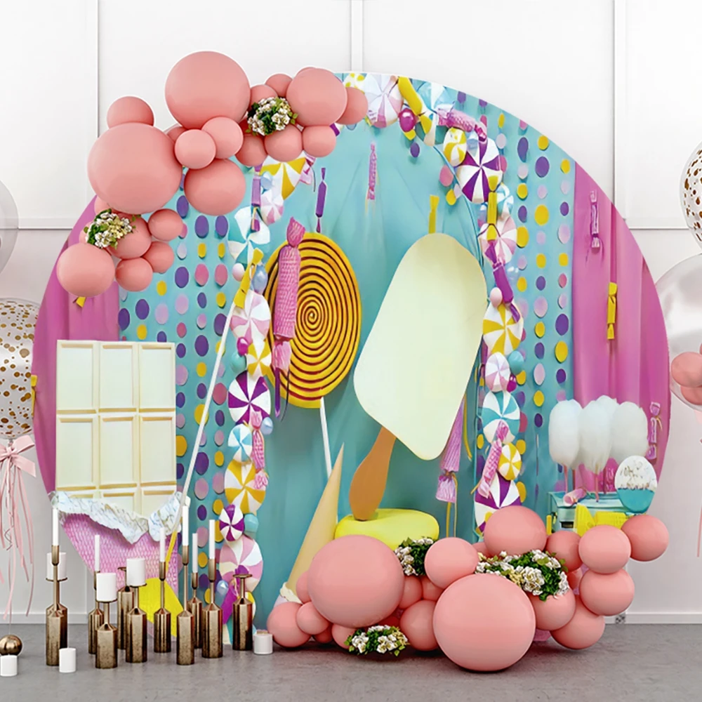 

Yeele Circle Baby Donuts Birthday Backdrop Photocall Lollipop Candy Party Decor Photography Background Photo Studio Photographic