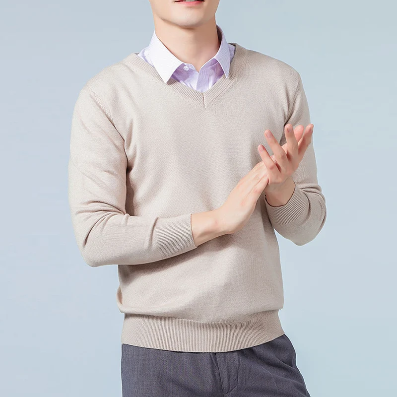 Pull en laine de style classique pour hommes, tricots en cachemire, pull basique, col en V, vêtements d\'affaires doux et chauds, confort, hiver, 2024