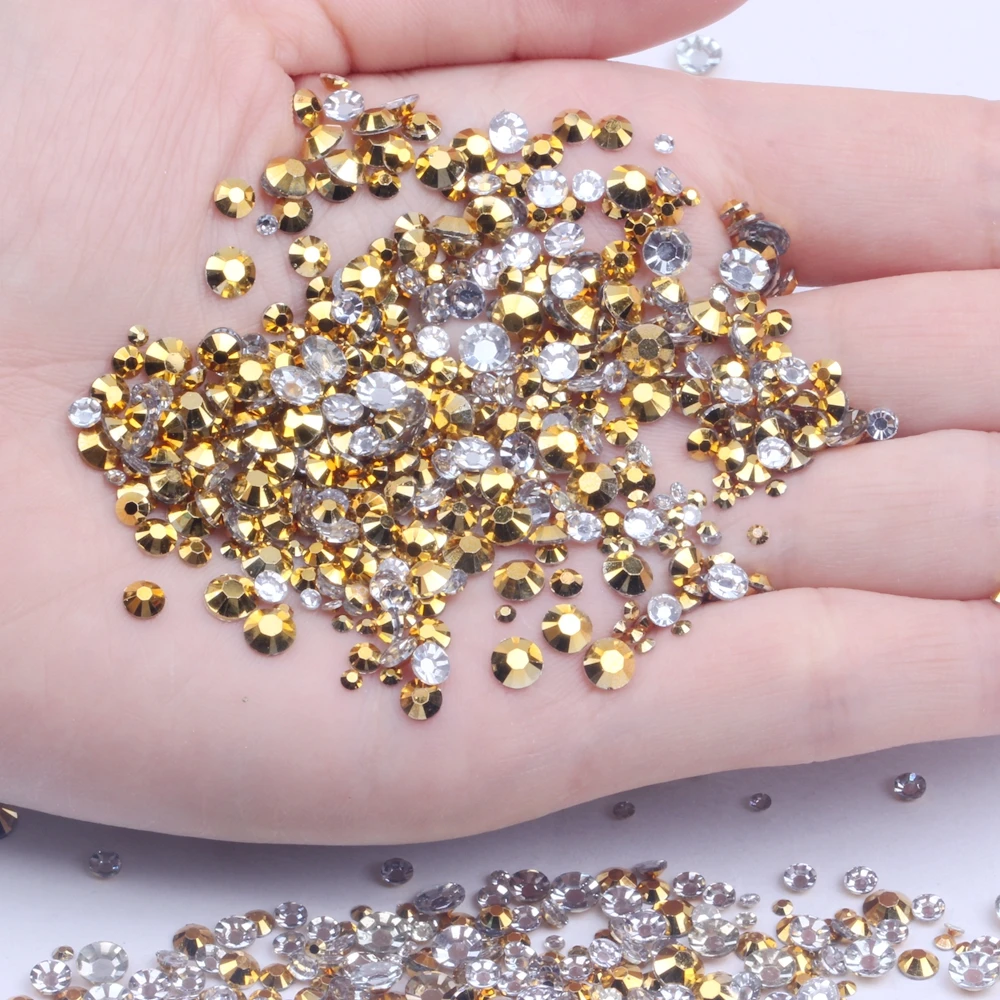 

2mm-6mm Gold Coating Resin Rhinestones Many Facets Cut Round Flatback Non Hotfix Aurum Beads 10000-50000pcs/lot DIY Nails Art