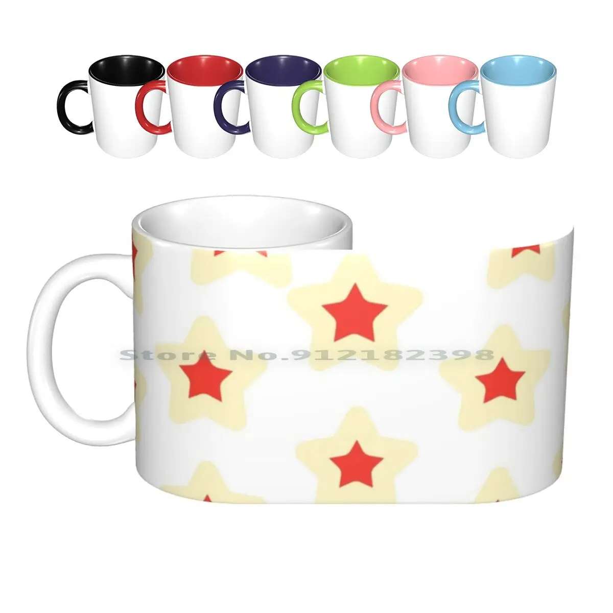 Star Ceramic Mugs Coffee Cups Milk Tea Yellow Red Pattern Unique Style Fashion Trend Trending White Stars Class New Arrival