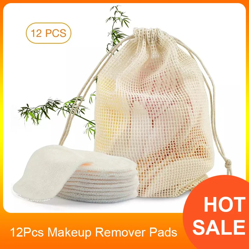 12 sztuk zmywacz do makijażu podkładki wielokrotnego użytku płatki kosmetyczne makijaż twarzy Remover Bamboo Fiber pielęgnacja skóry twarzy wkładki laktacyjne kąpiel