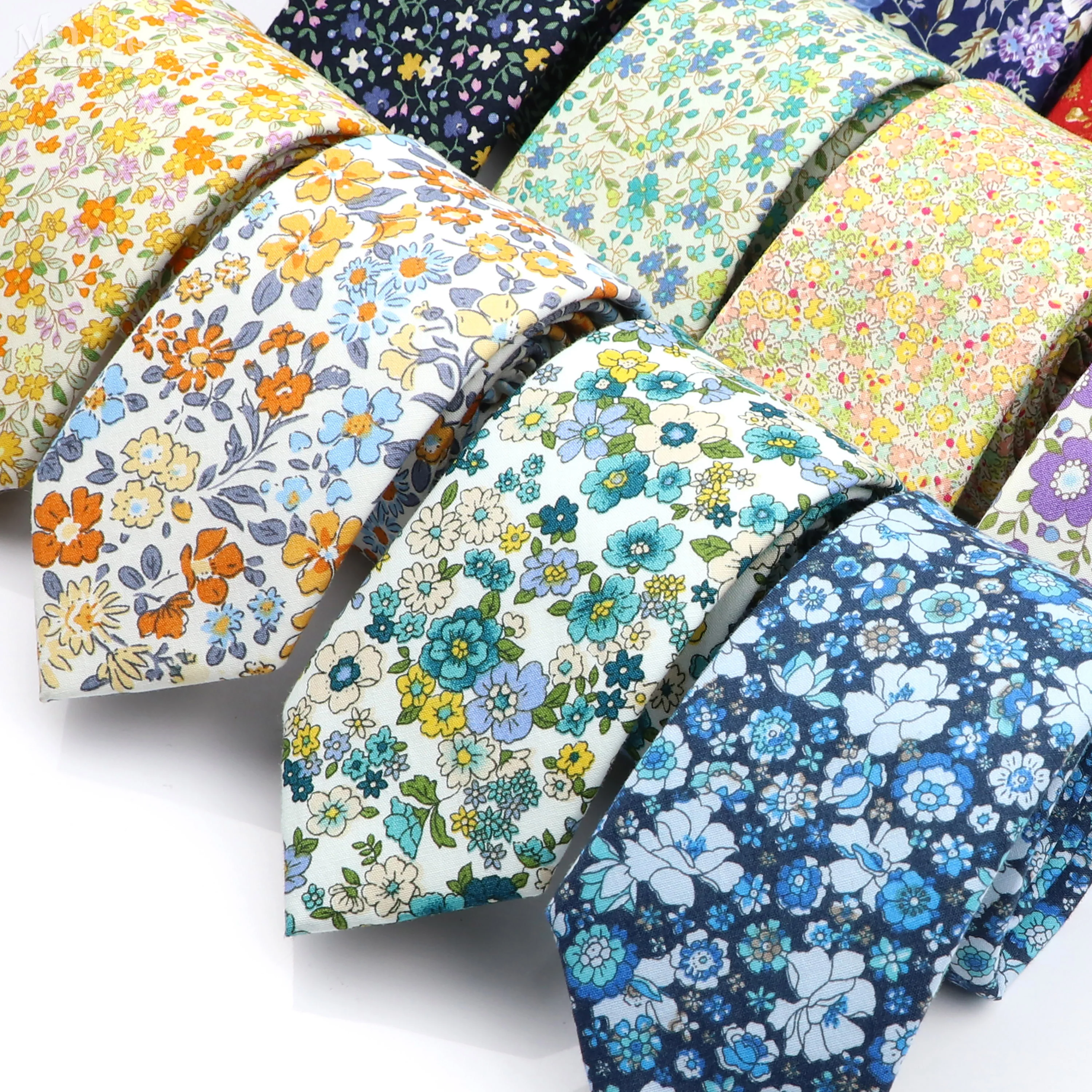 Men's New Cotton Floral Tie Skinny Casual Necktie For Wedding Party Suit Neckties Pink Blue Yellow Flower Print Ties Cravat Gift