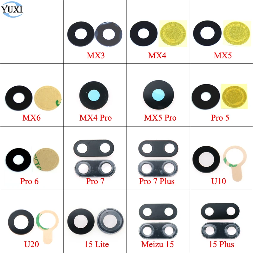 YuXi-lente de cristal de cámara trasera, cubierta de lente con pegamento para Meizu MX3, MX4, MX5, MX6 Pro, 5, 6, 7 Plus, U10, U20, M15, 15 Lite, pieza de reparación