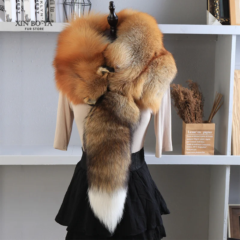 2024 Party Luxury Brand Women Real Winter Fox Fur Scarves Natural One-Piece Fox Fur Collar Warm Soft Real Fox Fur Scarf