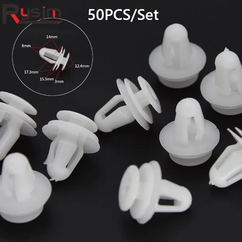 50 Pezzi Di Clip Per Paraurti Auto | Rivetti In Plastica Bianca | Fermo Per Copertura Motore E Pannelli Porta | Diametro 8 Mm | Lunghezza Stelo 13 Mm