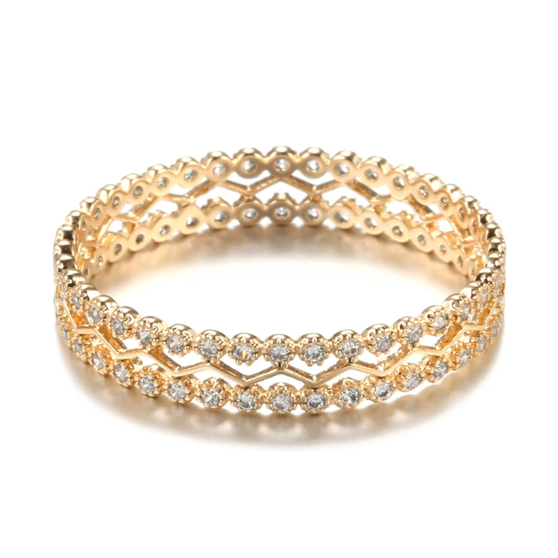 SYOUJYO Hohler Ring aus 585er Roségold für Damen, natürlicher Zirkon, zweireihig, Mikrowachs-Inlay, einfach passender täglicher edler Schmuck