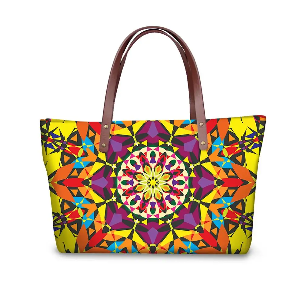 

HYCOOL Indian Bohemian Mandala Handbags for Women Luxury Custom PU Handle Tote Hand Bags Large Capacity Travel Shoulder Bags