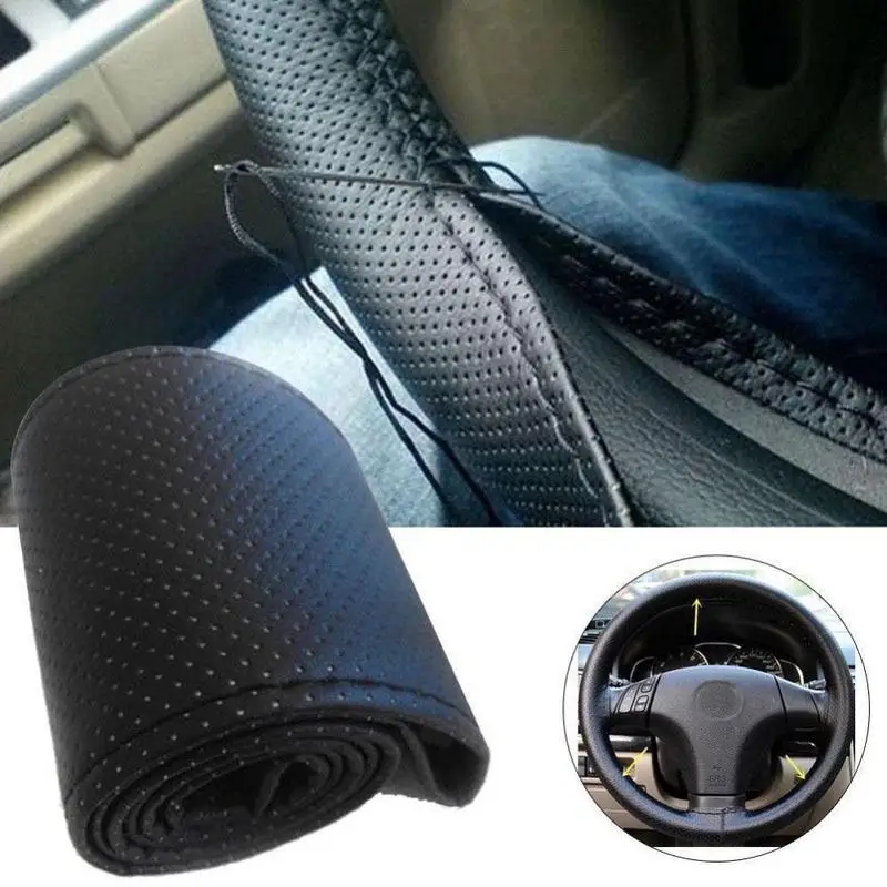 Hand Sewing Steering Wheel Cover Microfiber Leather Sweat-absorbent Breathable Car Steering Wheel Cover Car Accessories