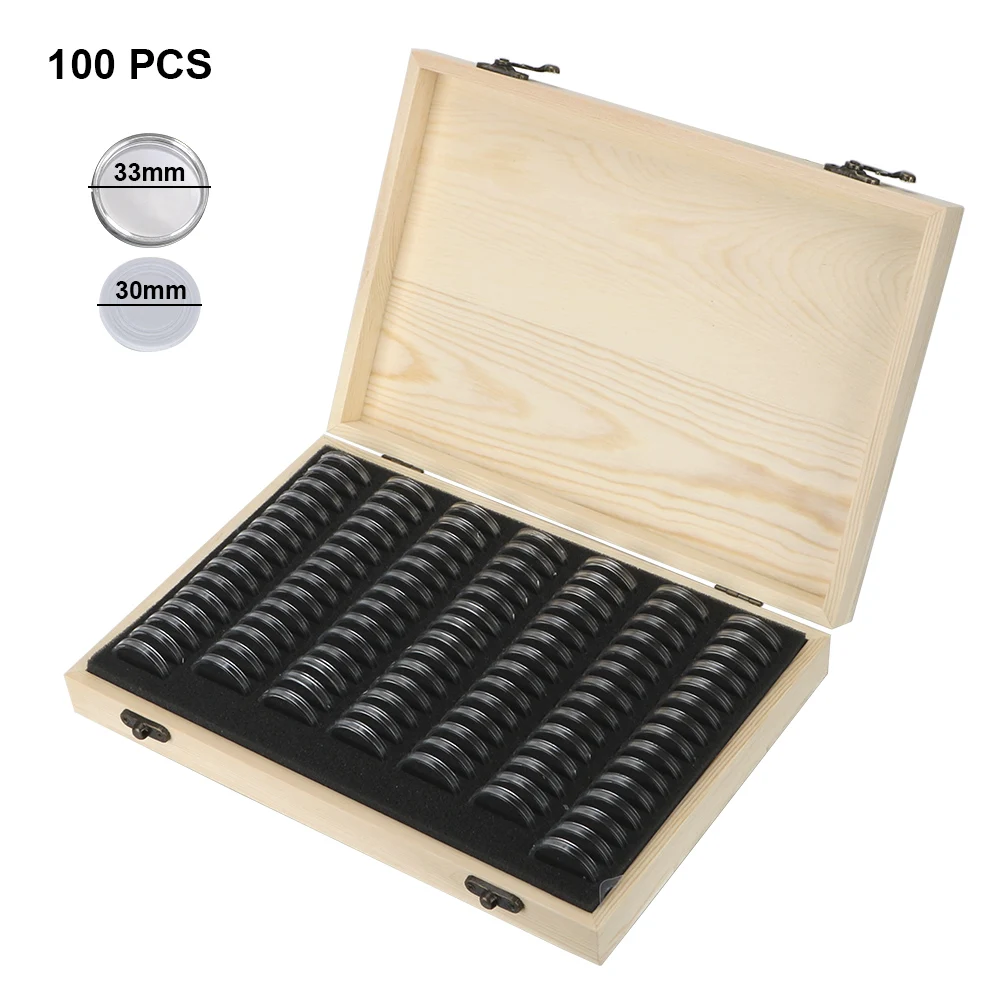 20/30/50/100/120PCS Coins Holder Storage Box Coin Collection Case With Adjustment Pad Antioxidative Coin Wooden Money Box