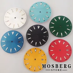 33.5mm Sterile Luminous Black Green White Blue Yellow Watch Dial With Date Window Accessories For NH35 NH35A Movement