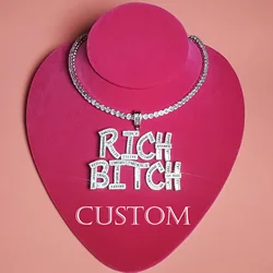 Custom Nameplate with Icy Tennis Chain Iced Out Diamond Baguette Letter Name Necklace Bling Initial Pendant Hip Hop Jewelry