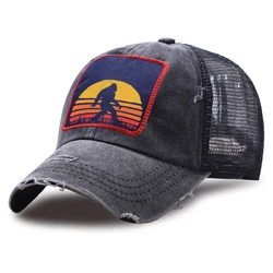 Bigfoot Silhouette Mesh Snapback Hat Women Washed Breathable Unisex Golf Hats Casual Baseball Cap Men Outdoor Sport Trucker Caps