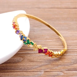 Nidin New Fashion Bangles Femme Crystal Copper Zircon Women Girls Charm Rainbow Jewelry Party Wedding Birthday Gift Wholesale