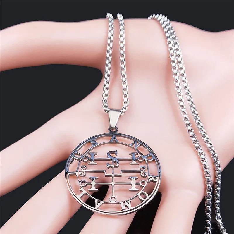 Seal of ANDROMALIUS Chain Necklace Men/Women Stainless Steel Necklace Satan Belial seal Lazer key Baphomet Jewelry N3757S03