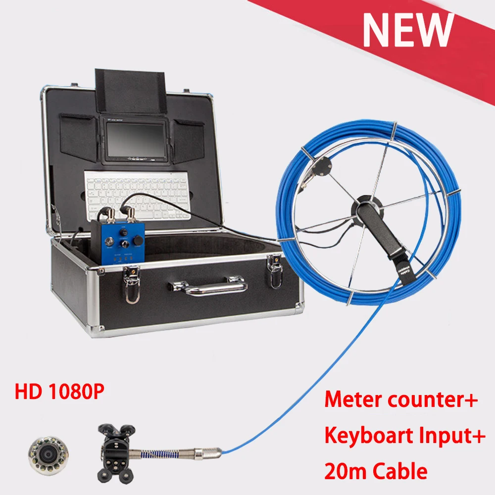 

Pipeline Inspection Camera System with Auto-Meter Counter and Keyboard Input Function,Drain Pipe Clean Detection Set 20m Cable