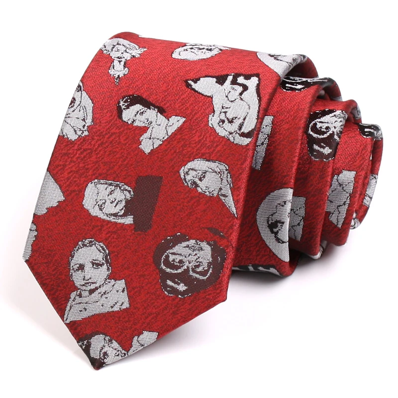 

2020 Brand New Fashion Casual Neck Tie High Quality Head Portrait Print 7CM Tie For Men Business Work Necktie Red Tie Gift Box