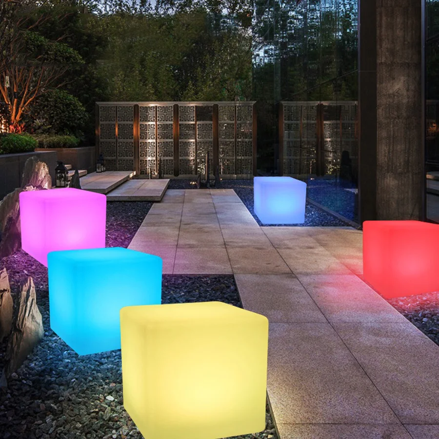 20CM Rechargeable LED Table Night Lights Waterproof Cube Garden Light with Remote RGB Color Changed Patio Pool Party Chair Lamp