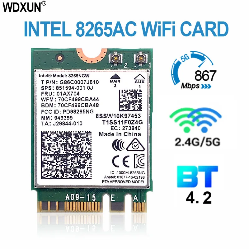 Dual Band 867Mbps Draadloze Wifi Kaart Voor Intel 8265NGW 802.11ac Bluetooth 4.2 8265ac 7265AC Ngff Wifi Wlan Netwerkkaart 2.4G/5G