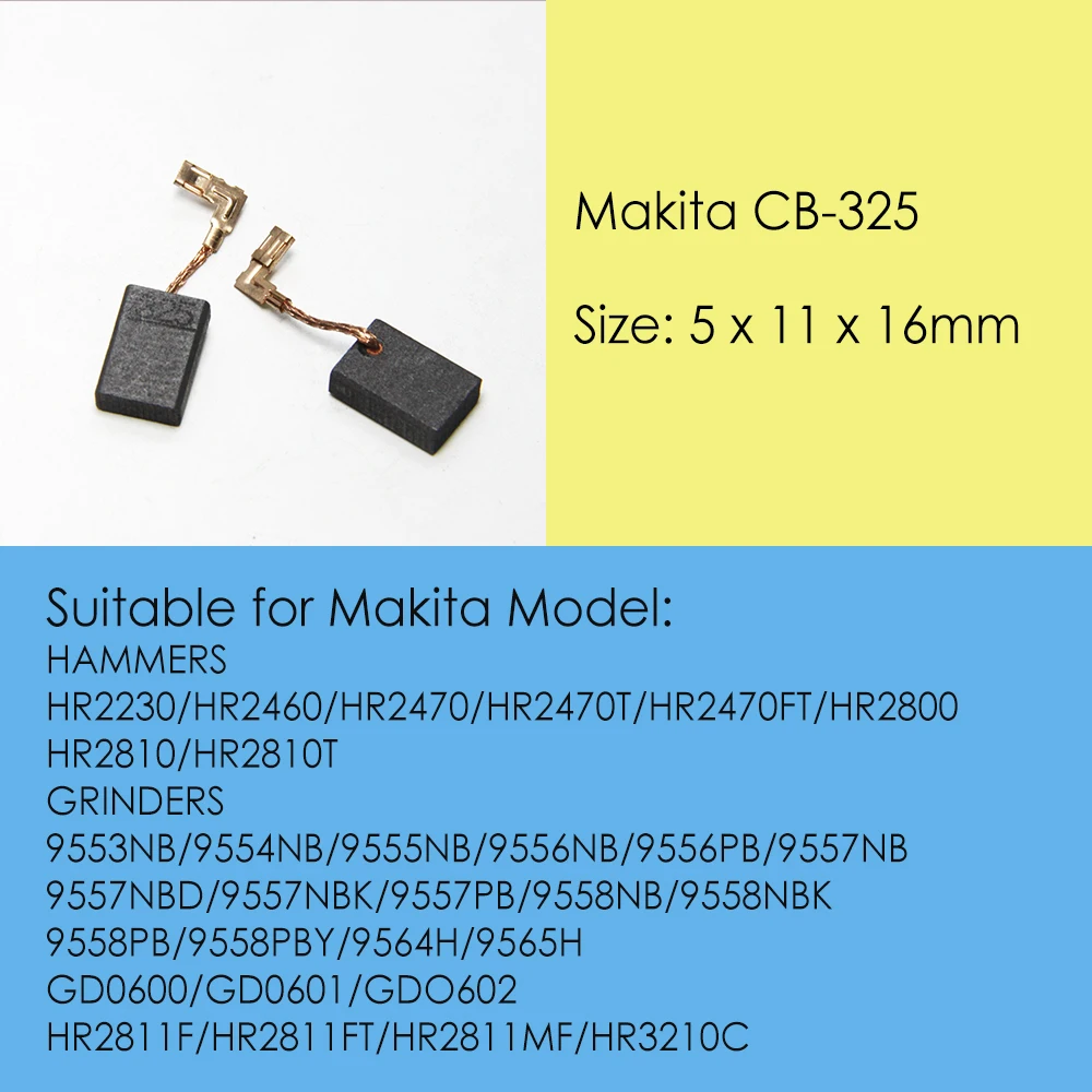 Imagem -02 - Carbono de Makita Escova as Peças Sobresselentes 16x11x5 mm das Ferramentas Elétricas Cb325 para o Motor Bonde do Moedor 1940742 9554nb 9557nb 9558 o