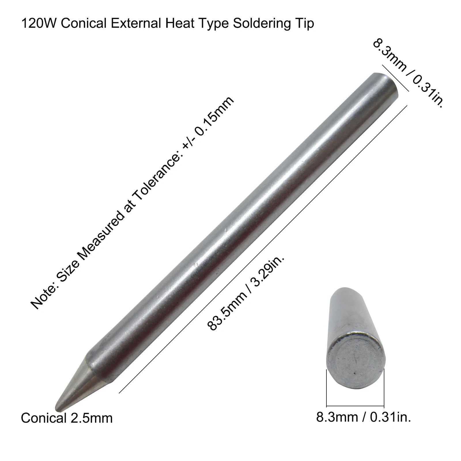 120W 100W External Heat Type Soldering Tip Conical 2.5mm 0.098