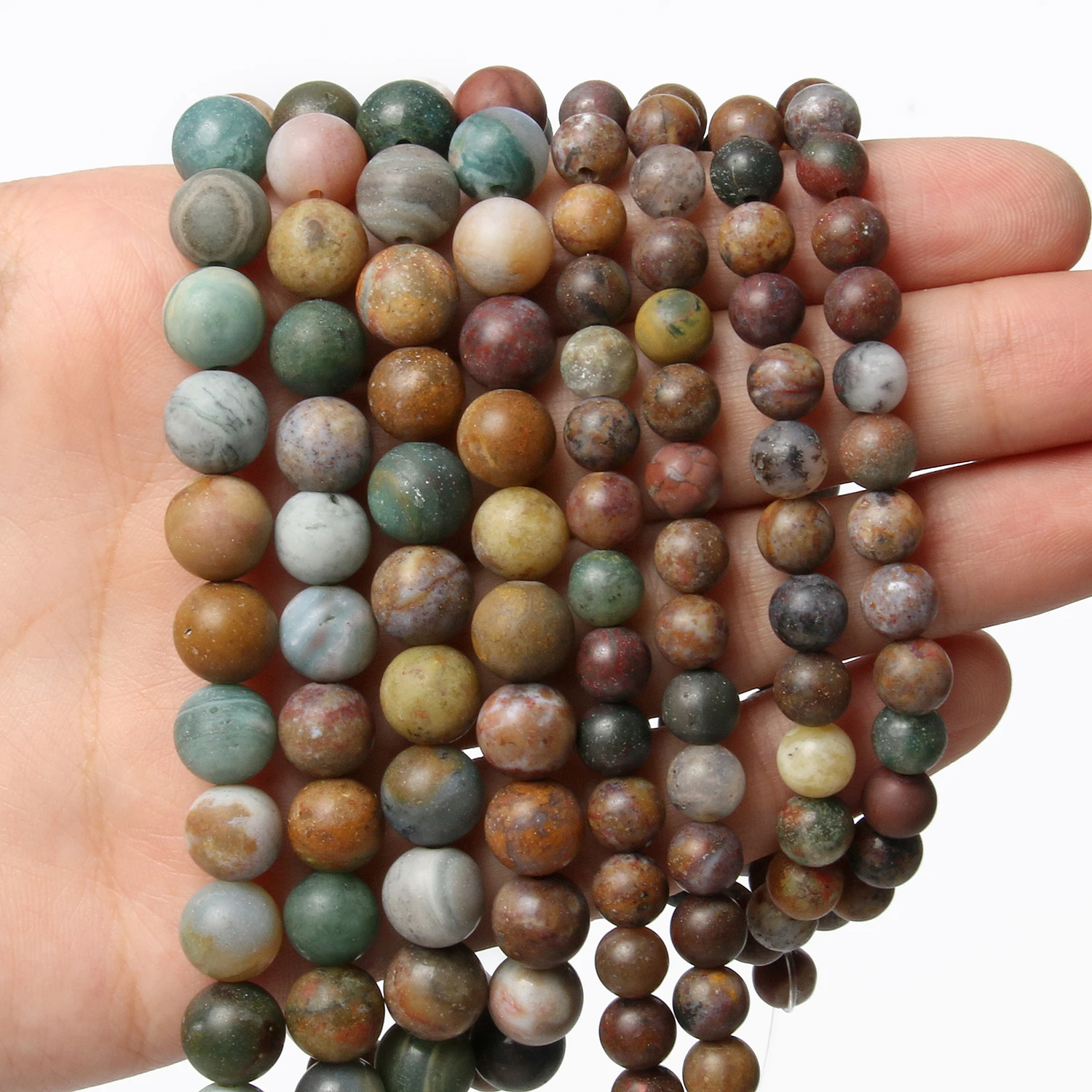 6/8/10mm Natural Stone Matte/Smooth Ocean Agates Beads Round Loose Beads for Jewelry Making DIY Bracelet Neckalce Charms 15inch