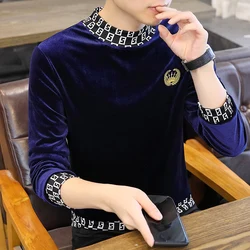 Royal Blue Velour T Shirts For Mens Retro Luxury Winter Tops Warm Elegant Designer Clothes Mens Blackish Green Unusual Products