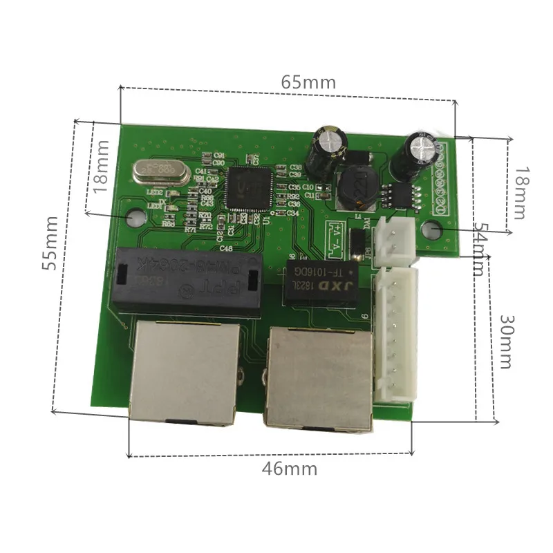 Oem 工場直接ミニ高速 10 / 100mbps 3 ポートイーサネットネットワーク lan ハブスイッチボード 2 層 pcb 3 rj45 5 v 12 v ヘッドポート