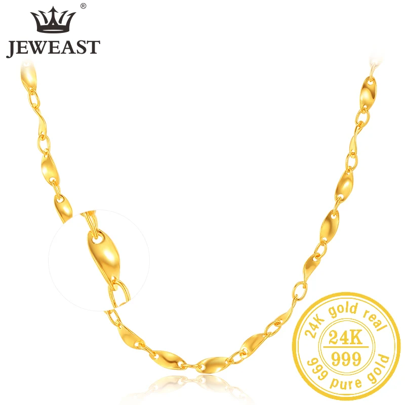 

JLZB 24K Pure Gold Necklace Real AU 999 Solid Gold Chain Smooth Brightly Upscale Trendy Classic Party Fine Jewelry Hot Sell New