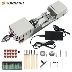 Mini Wood Lathe Machine DIY Woodworking Miniature Buddha Pearl Lathe Grinding Polishing Beads Wood Drill Rotary Tool 12-24VDC