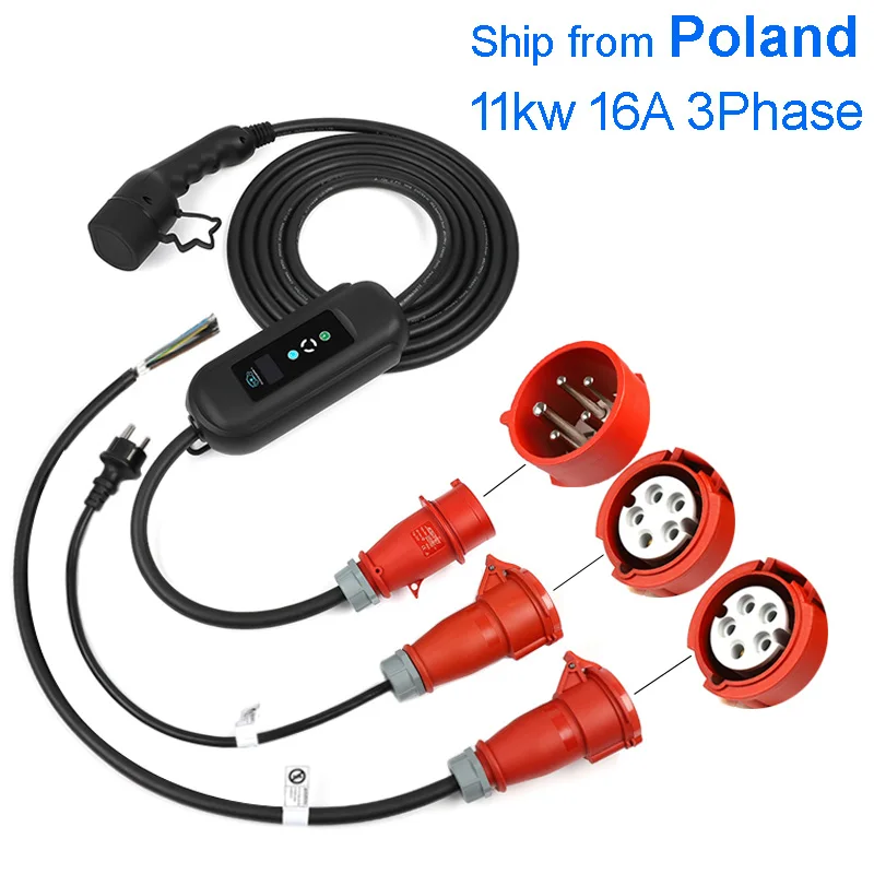 Mennekes 11KW EV Charger Chademo 16A Triphase Fast Quick Bettery Charging Type 2 Adjustable CEE Red 5 Pin Plug