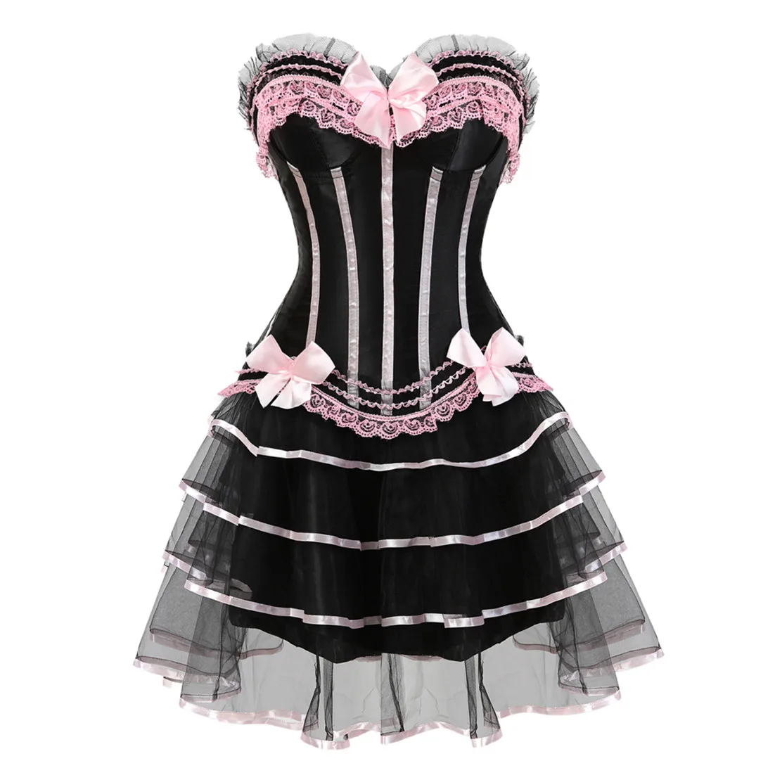 Women\'s  Overbust Corset Halloween Dress Showgirl Costume Mini Tutu Skirt Petticoat Carnival Dress Waist Cincher Plus Size