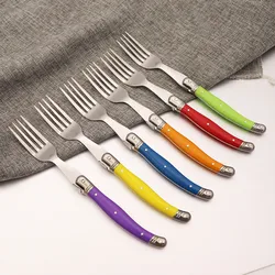 Laguiole-tenedores para carne de 6 piezas, juego de cubiertos coloridos, tenedor de mesa de acero inoxidable, juego de vajilla para restaurante y hogar