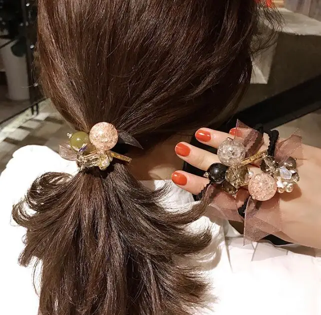 

120Pcs/Lot DIY Simple Pearl Drill Bracelet Rubber Band Elasticity Bowknot Ponytail Hair Rings Styling Tool Accessory HA1659