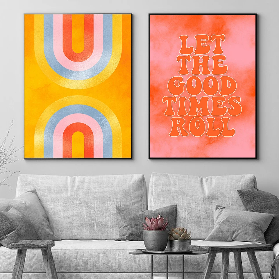 Retro Inspired Bold Colors Hippie Posters Bohemian Arch Rainbow Print Minimalist Wall Art Canvas Painting Nordic Home Decor