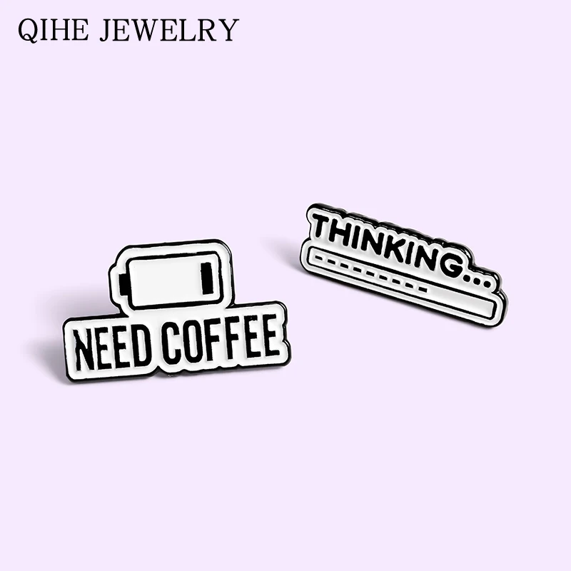 Coffee Power Thinking Progress Bar Soft Enamel Pins Needing coffee to stay alive Brooch Badges Pin Wholesale Gift For Women Men